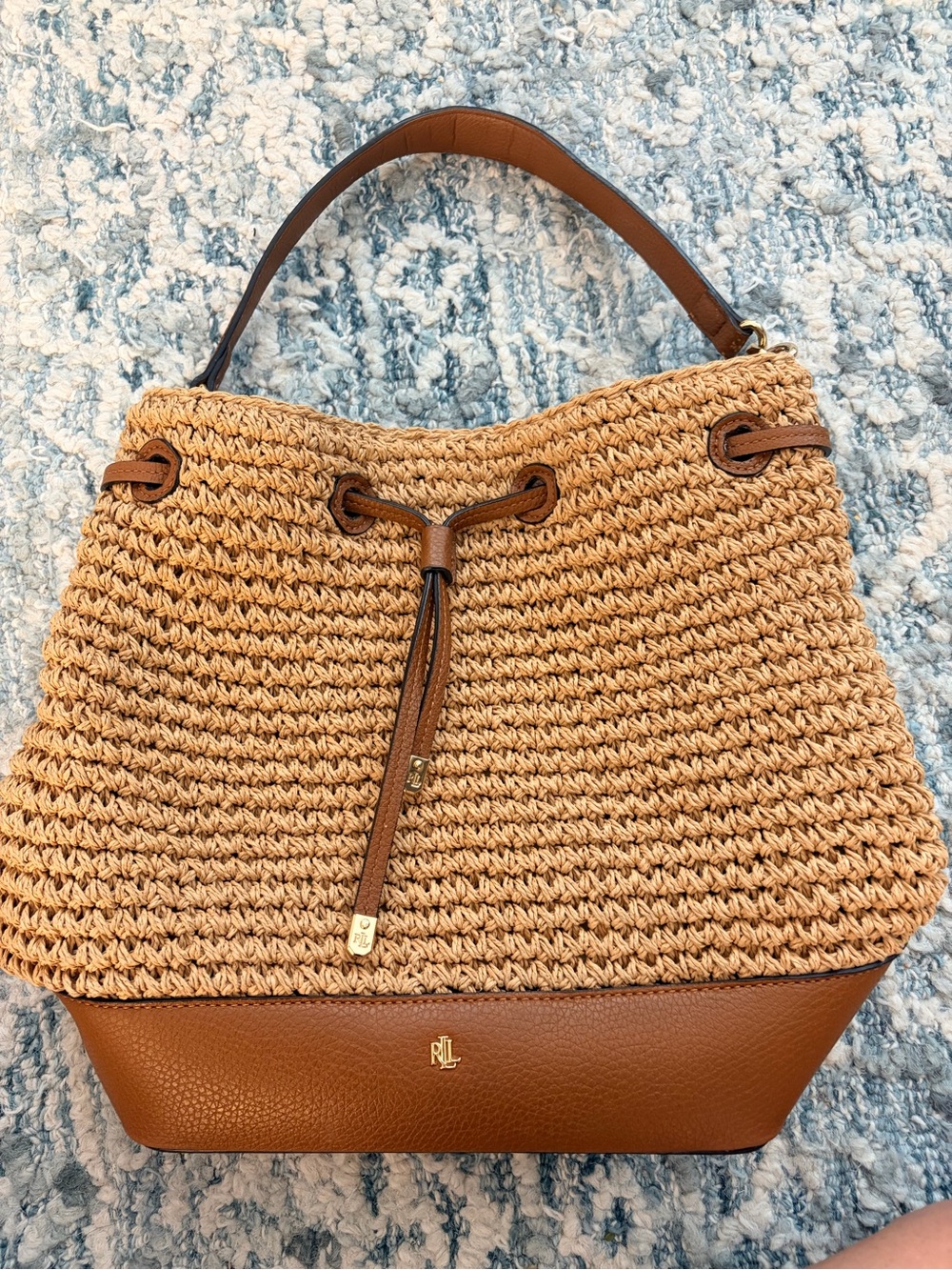 Lauren Ralph Lauren Straw Debby Drawstring Bag in Tan - Picture 3 of 11